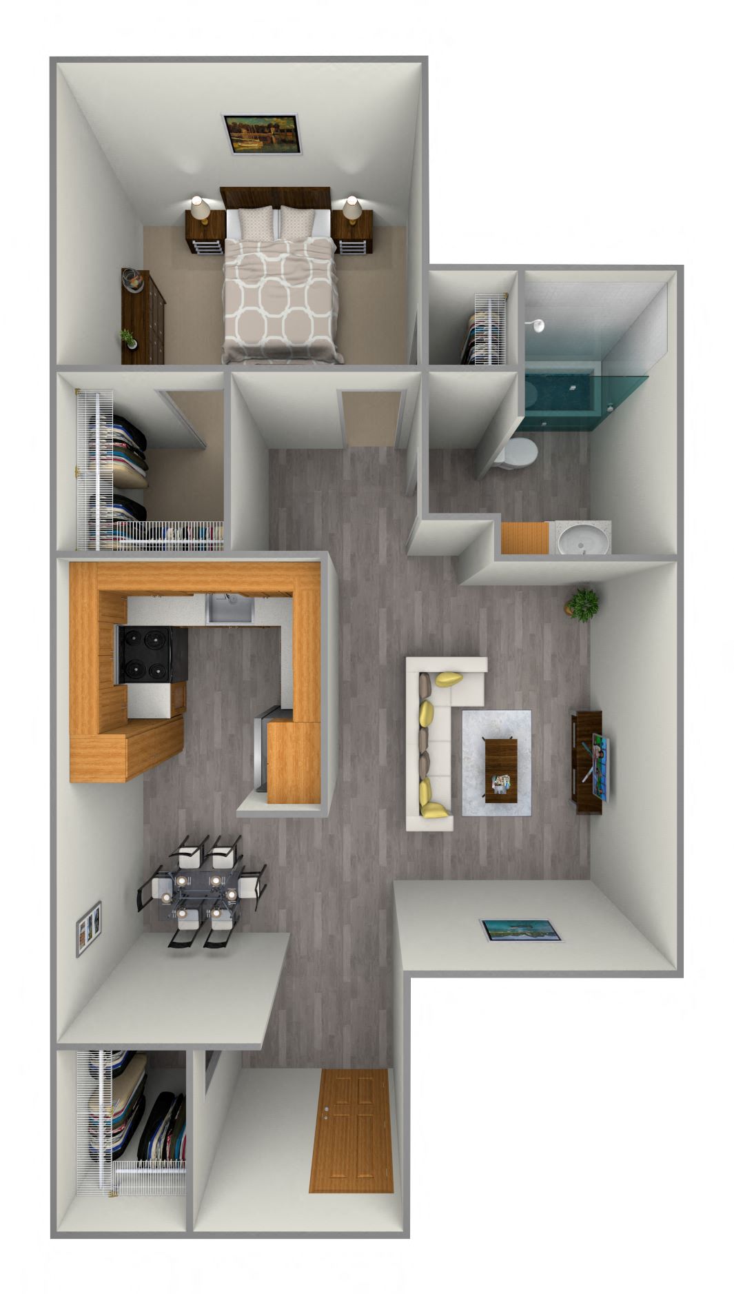Floor plan for 1 bed, 1 bath, 600 sqft